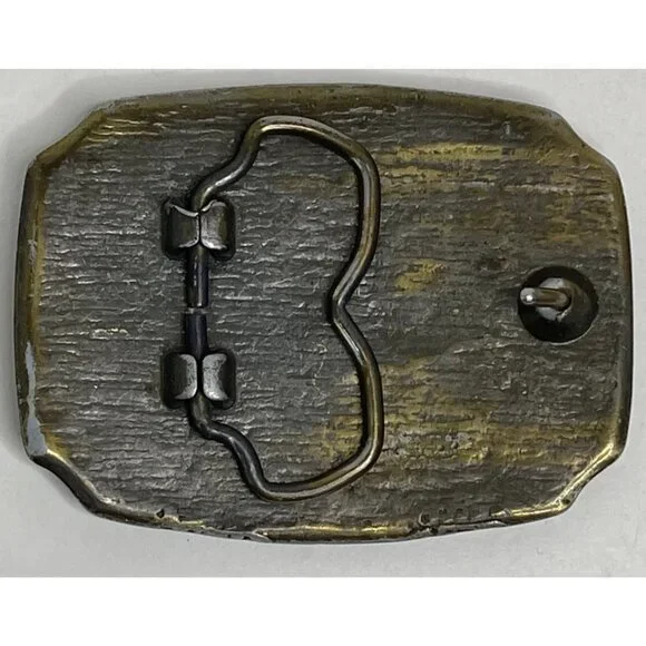 VINTAGE Wild Horses Solid Brass Belt Buckle Enamel U.S.A. Western Rustic Cowboy - Picture 7 of 10